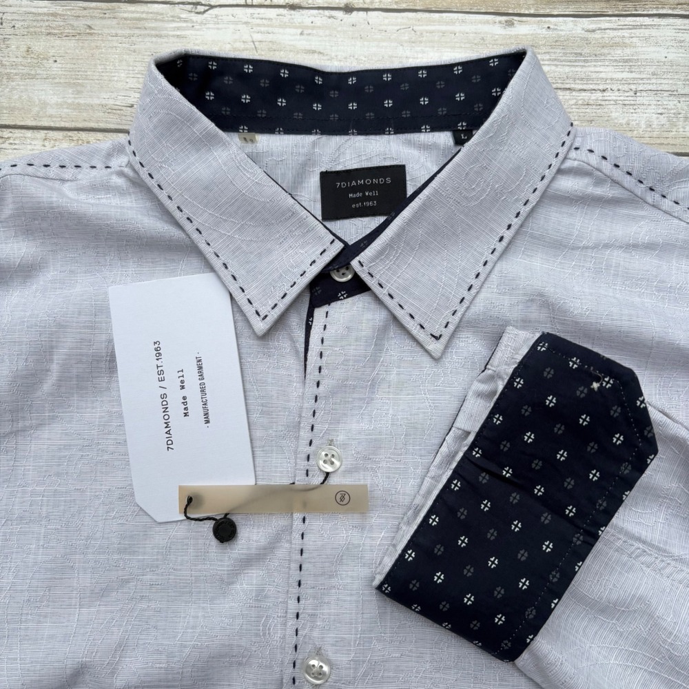 7Diamonds Button Down Shirt Large Grey NWT Edge Of Tomorrow Paisley Cotton